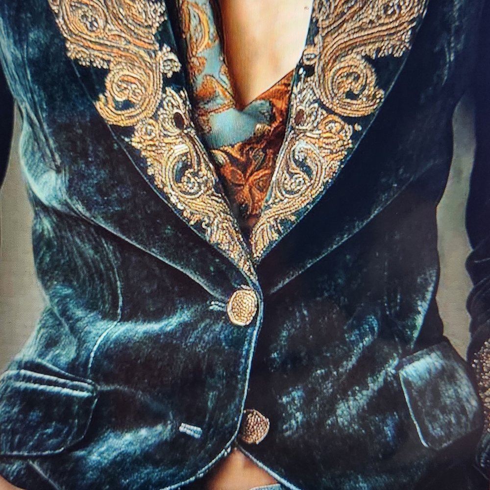 Elegant Velvet Blazer with Gold Embroidery